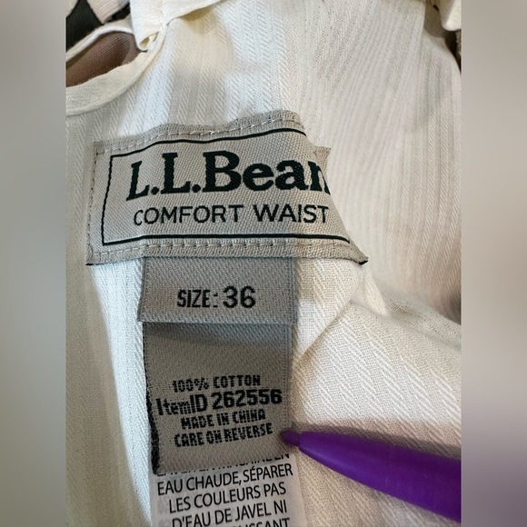 LL Bean Mens 36 Comfort Waist Straight Creased Flap Pocket Tan Chino Dress Pant - Picture 6 of 14